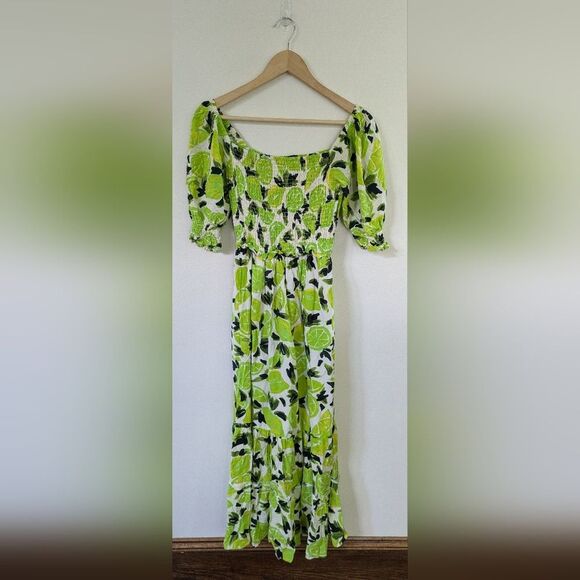 Steve Madden Sunny Lime Challis Midi Dress l Off Shoulder Lime Print Dress Small - Picture 1 of 5